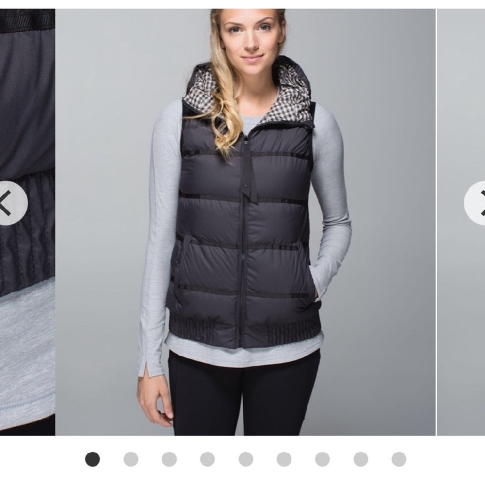 RARE Lululemon Chilly Chill reversible puffer vest with hood black gingham 6